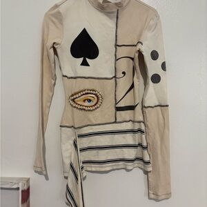 MONSE Beige and Black Graphic Long Sleeve Top